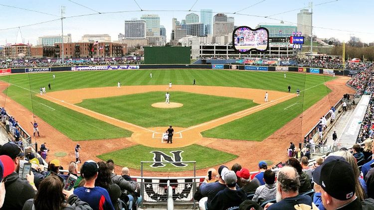 Image of the Nashville Sounds baseball stadium located in Germantown near North Nashville.