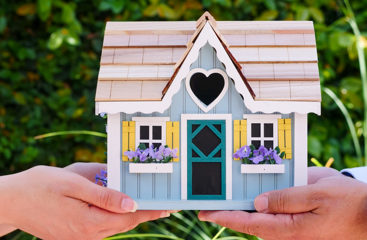 Hands holding a toy house
