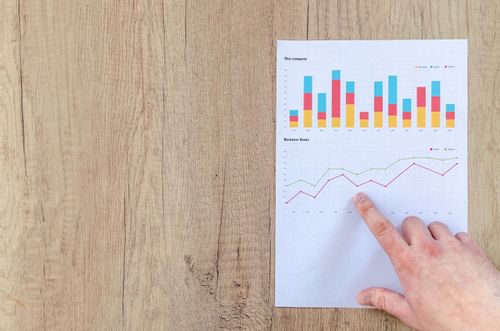Image of a hand pointing at a graph on a piece of paper